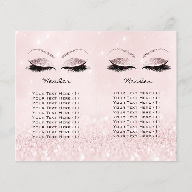 Pink Glitter Makeup Eye Lash Prices Leaflet Logo Flyer (Back)