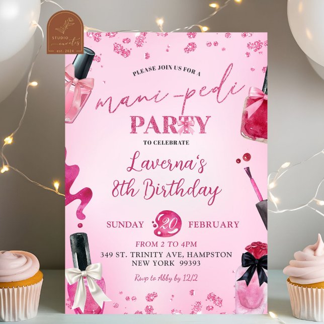 Pink Glitter Mani-Pedi Birthday Party Invitation (Creator Uploaded)