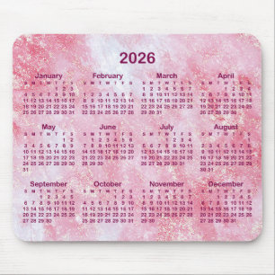 Pink Glitter Marble 2026 Calendar Mouse Mat