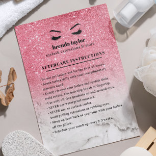 PInk Glitter Marble Aftercare Instructions Business Card