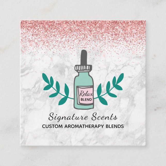 Pink Glitter Marble Aromatherapy Business Logo Square Business Card (Front)