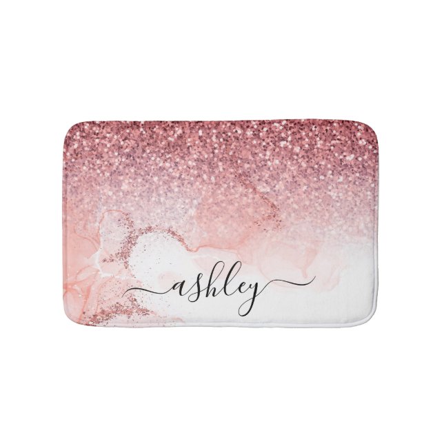 Pink Glitter Marble Bath Mat (Front)
