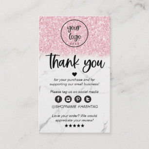 Pink Glitter Marble Business Thank You For Order Business Card