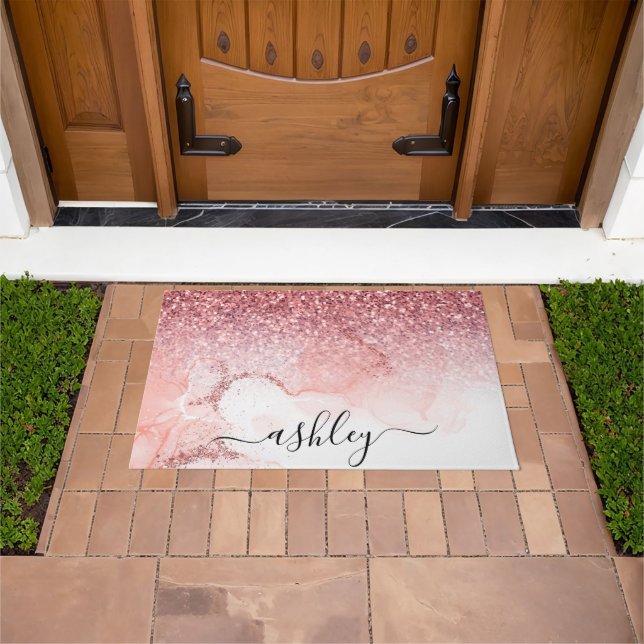Pink Glitter Marble Doormat (Outdoor)