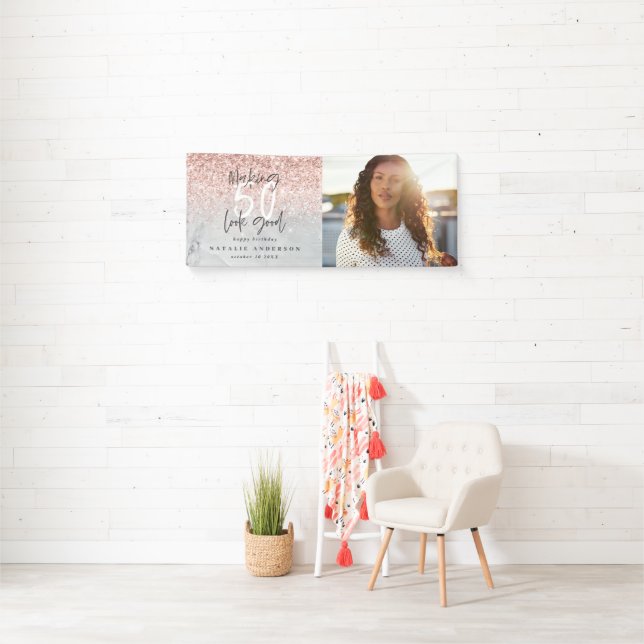 Pink glitter marble making 50 look good birthday b banner (Insitu)