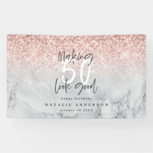 Pink glitter marble making 50 look good birthday banner