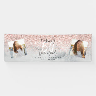 Pink glitter marble making 50 look good birthday banner