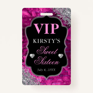 Pink Glitter Mermaid Letters Sweet Sixteen VIP ID Badge