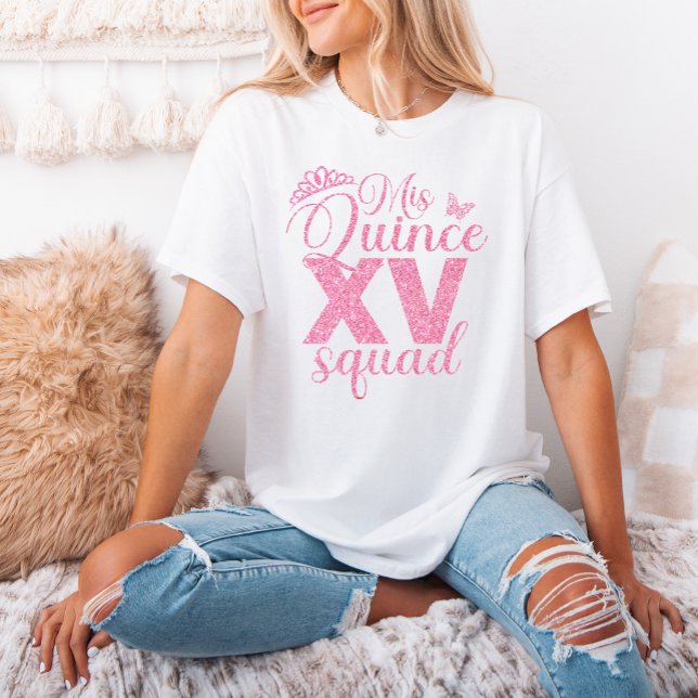 Pink Glitter Mis Quince XV Squad Quinceanera Party T-Shirt (Pink Glitter Mis Quince XV Squad Quinceanera Party T-Shirt)