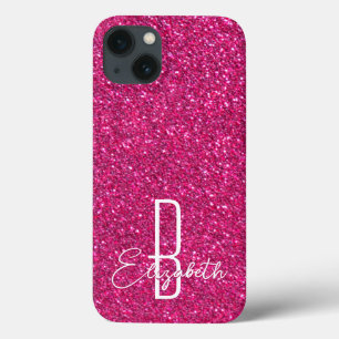 Pink Glitter Monogram iPhone 13 Case