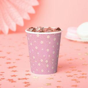 Pink Glitter Monogram Daisy Baby Shower Invitation Paper Cups