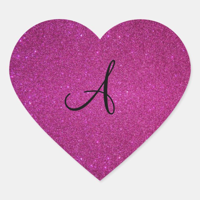 Pink glitter monogram heart sticker (Front)