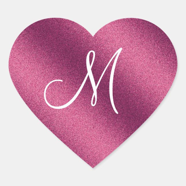 Pink Glitter Monogram Heart Sticker (Front)