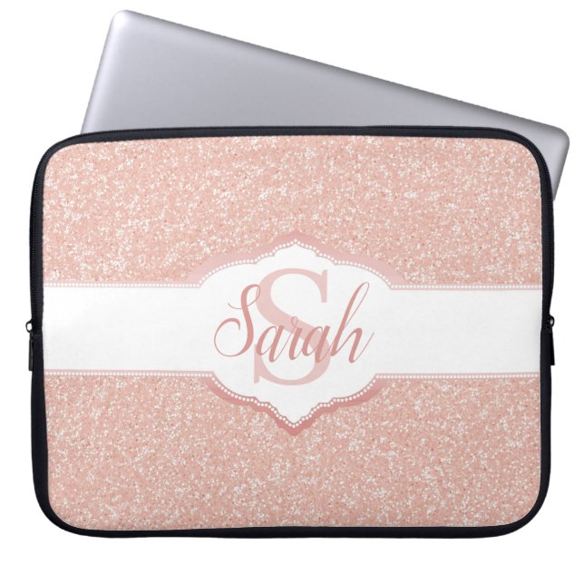Pink Glitter Monogram Laptop Sleeve (Front)