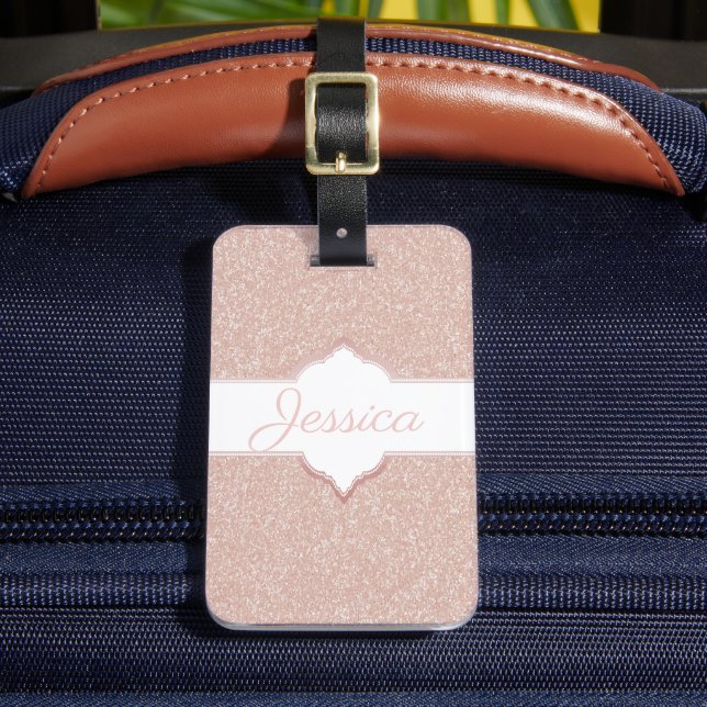 Pink Glitter Monogram Luggage Tag (Front Insitu 2)