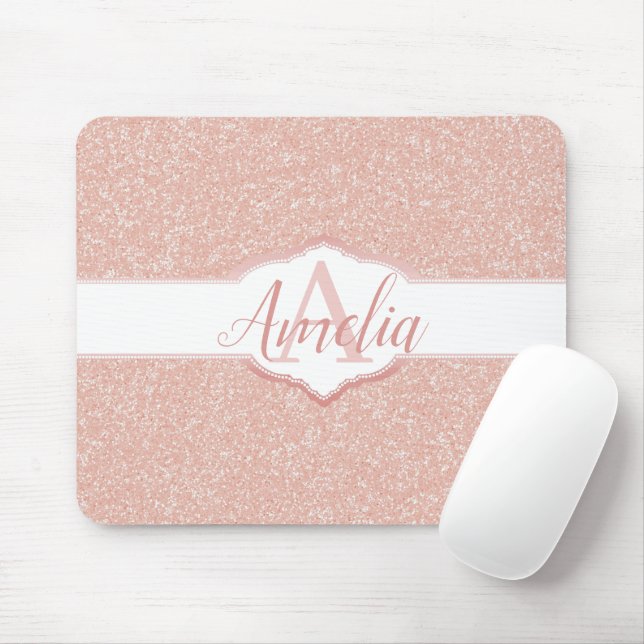 Pink Glitter Monogram Mouse Mat (With Mouse)