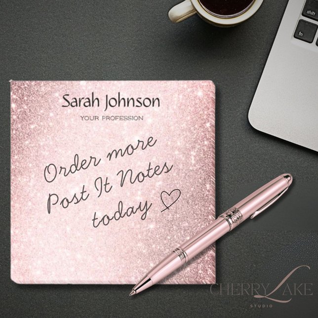 Pink Glitter Monogram Personalised Name  Post-it Notes (Creator Uploaded)