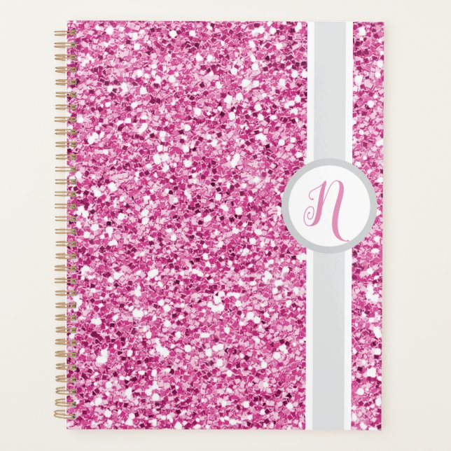 Pink Glitter Monogram Planner (Front)