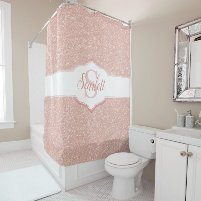 Pink Glitter Monogram Shower Curtain (In Situ)