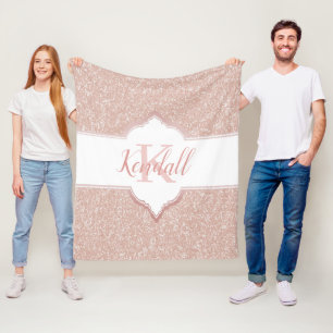 Pink Glitter Monogram Throw Blanket