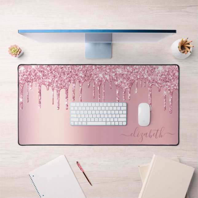 Pink Glitter Monogrammed Desk Mat (Office 1)