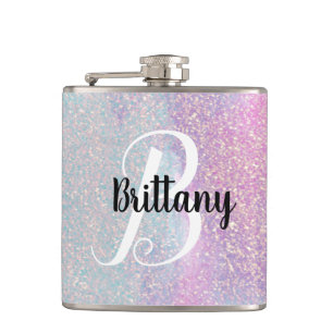 Pink Glitter Monogrammed Hip Flask