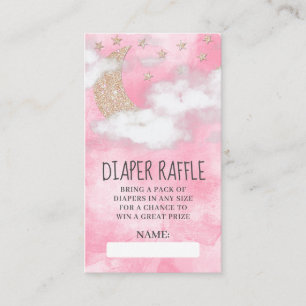 Pink Glitter Moon Star Diaper Raffle Baby Shower Enclosure Card