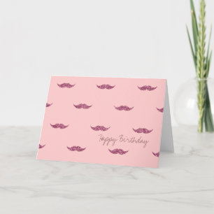 Pink Glitter Moustaches Card