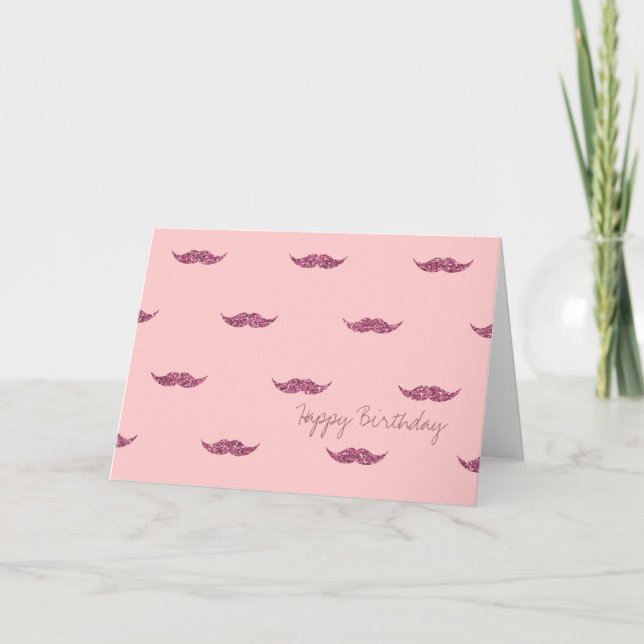 Pink Glitter Moustaches Card (Front)