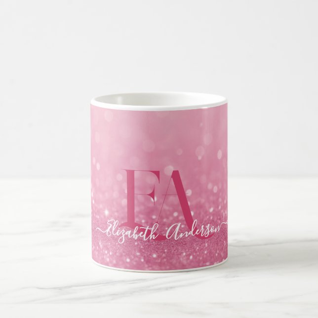 Pink Glitter Mug with Custom Initials and Name (Center)