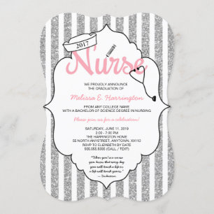 Pink Glitter Nurse graduation RN pinning ceremony Invitation
