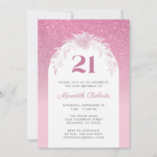 Pink Glitter Ombre 21st Birthday Party Invitation
