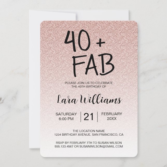 Pink Glitter Ombre 40 Fabulous 40th Birthday Invitation (Front)