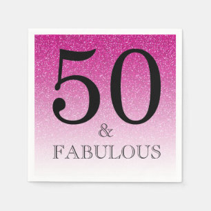 Pink Glitter Ombre 50 and Fabulous 50th Birthday Napkin