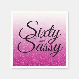 Pink Glitter Ombre 60 and Sassy 60th Birthday Napkin