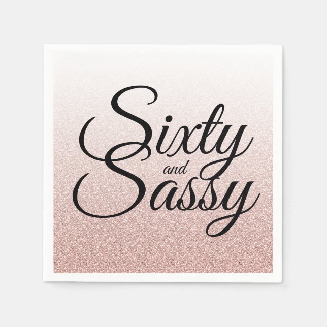 Pink Glitter Ombre 60 and Sassy 60th Birthday Napkin (Front)