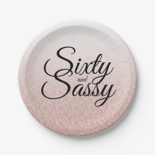 Pink Glitter Ombre 60 and Sassy 60th Birthday Paper Plate