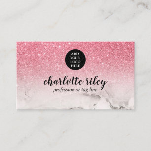 Pink Glitter Ombre Cursive Add your Logo Glam Business Card