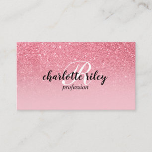 Pink Glitter Ombre Cursive Monogram Salon Makeup Business Card