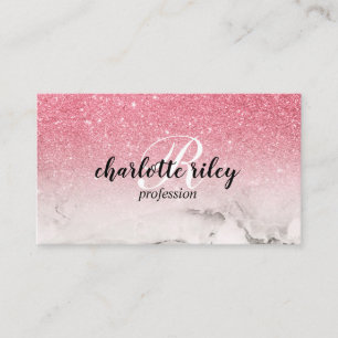 Pink Glitter Ombre Cursive Monogram Salon Makeup Business Card