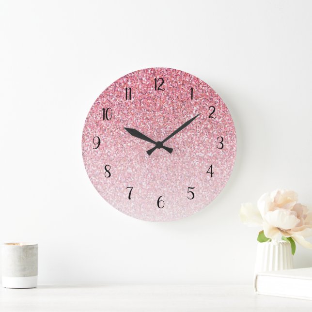 Pink Glitter Ombre Glam Large Clock (Home)