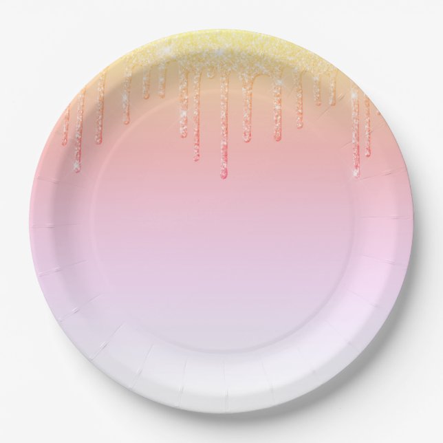 Pink Glitter Ombré Glam Sparkles Paper Plate (Front)