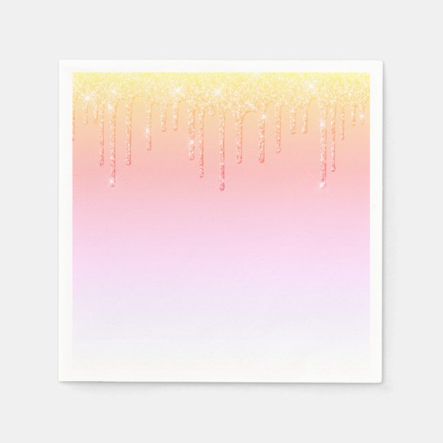 Pink Glitter Ombré Glam Sparkles Pretty Party Napkin (Front)