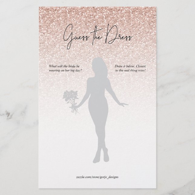Pink Glitter Ombre Guess Dress Bridal Shower Game (Front)