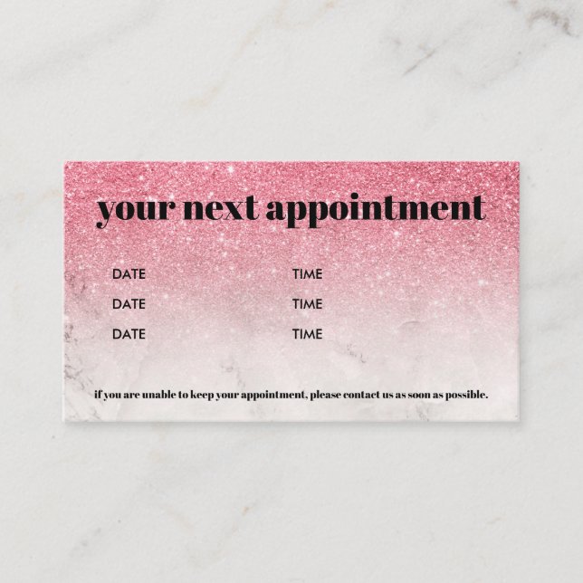 Pink Glitter Ombre marble Chic Bold Beauty Business Card (Front)