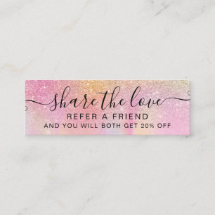 Pink glitter ombre rainbow marble referral card