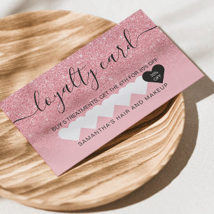 pink glitter ombre sparkles girly heart makeup loyalty card