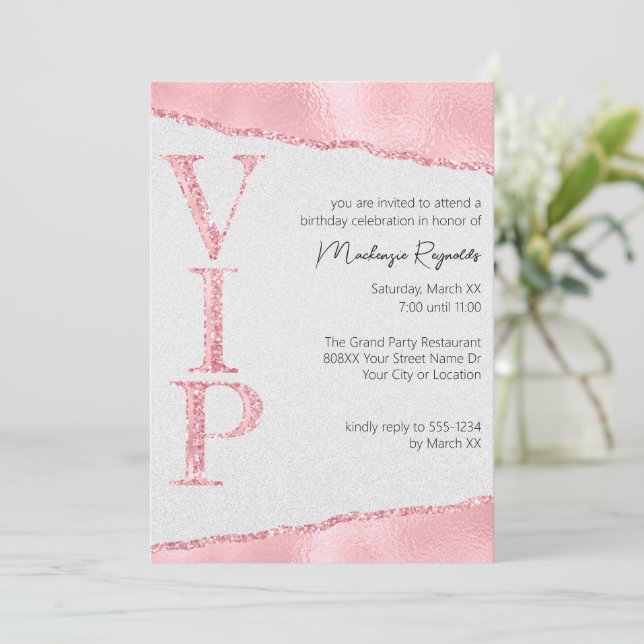 Pink Glitter on Satin Glamourous VIP Party Invitation (Standing Front)