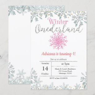 Pink Glitter Onederland Birthday Invitation