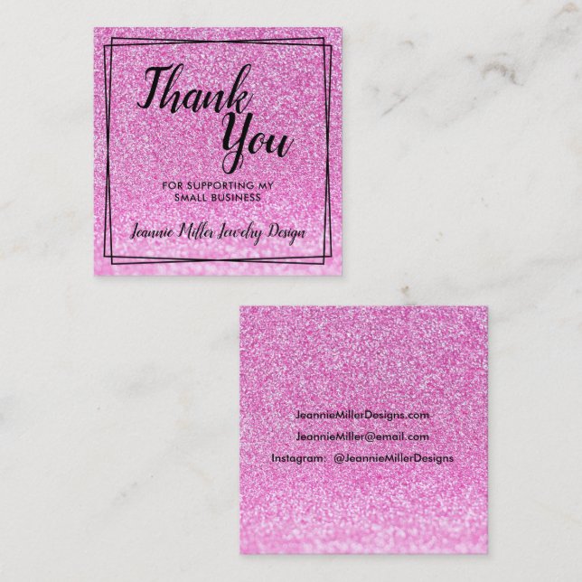 Pink Glitter Order Thank You Square Business Card (Front/Back)